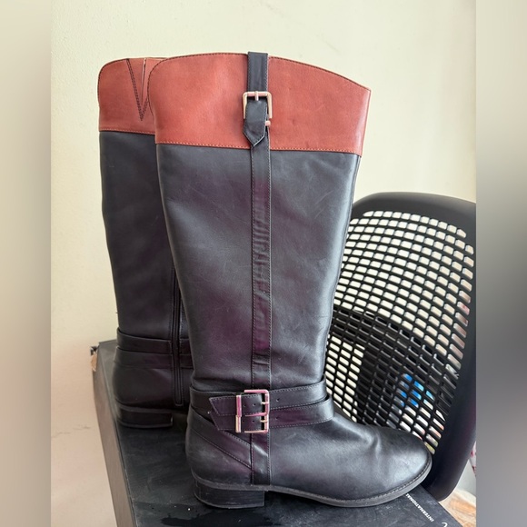 INC Black and Brown (Cognac) Riding Boots, Size 11 Wide Calf - Picture 1 of 6
